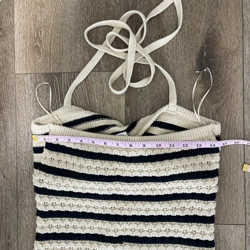 House of Harlow 1960 Tan Black Stripe Crochet Halter Midi Dress Size Small Boho - Picture 7 of 13